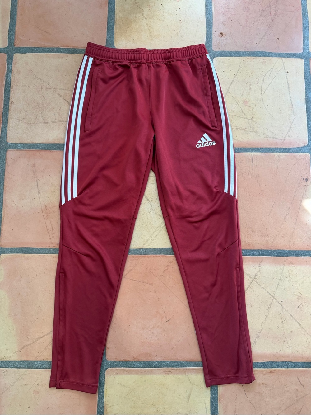 adidas burnt red Joggers with White Three Stripes SEE DESCRIPTION